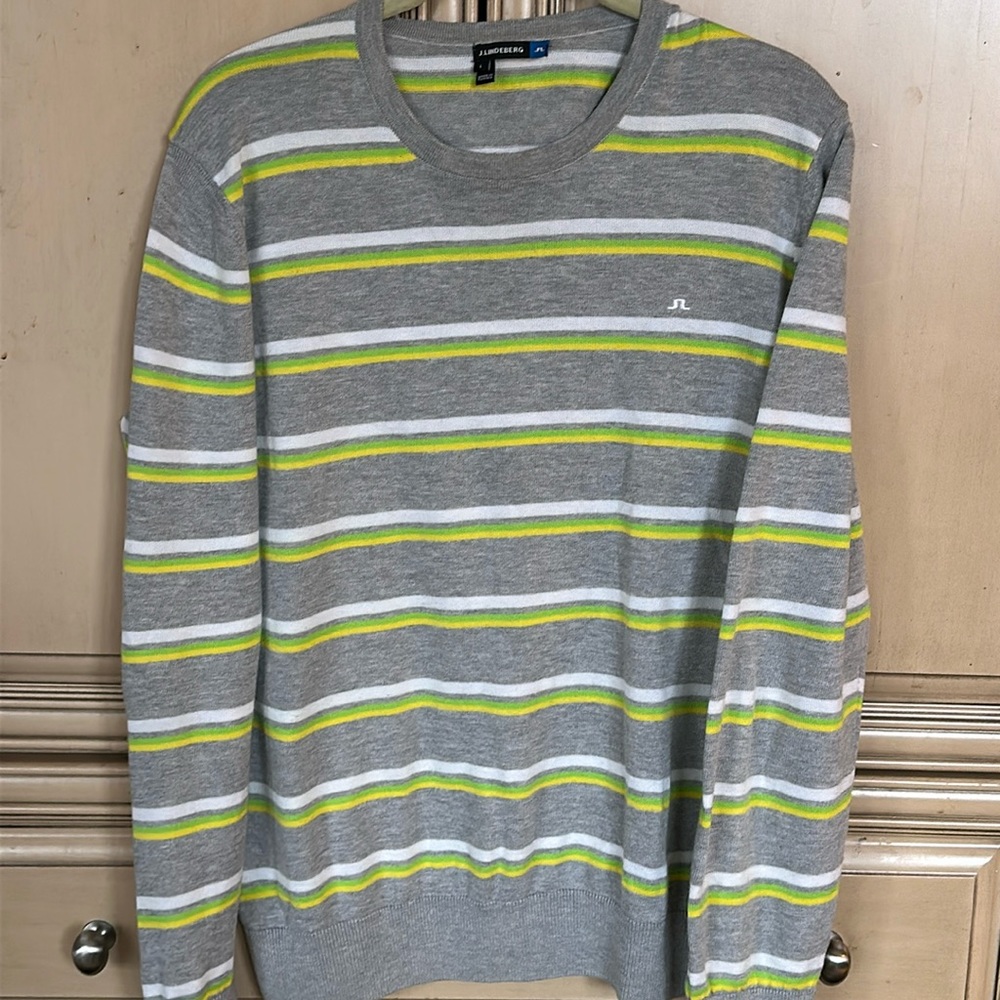 J. Lindeberg Crewneck Sweater/David striped fine cotton - 100%, Size Large.